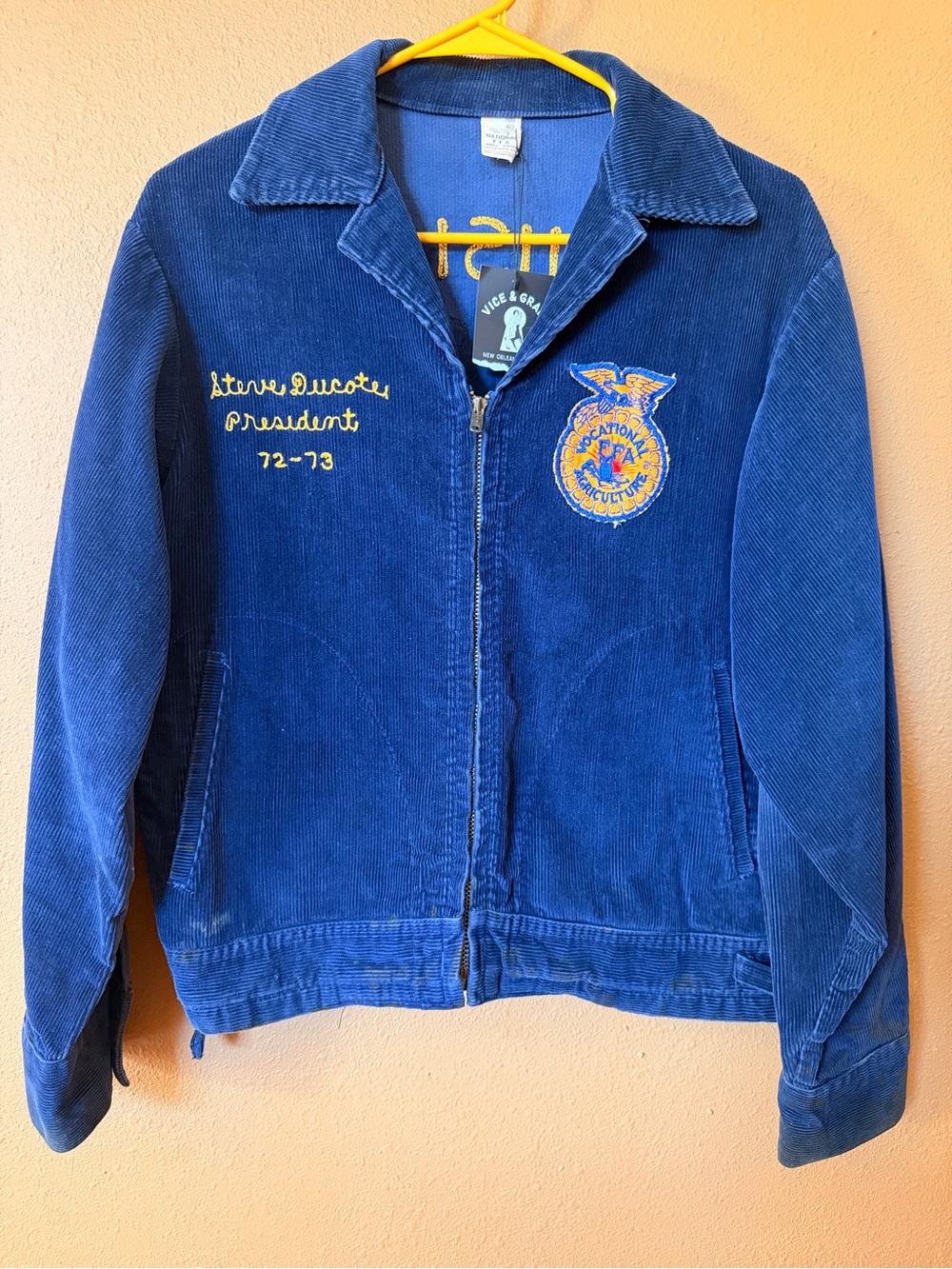 Vintage 1972-73 FFA Corduroy Jacket Louisiana Franklin Size 40 Talon USA